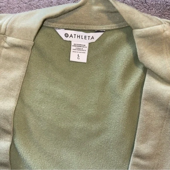Athleta Purana V Neck Wrap Sweatshirt Eucalyptus Olive Green Size L - Picture 6 of 7
